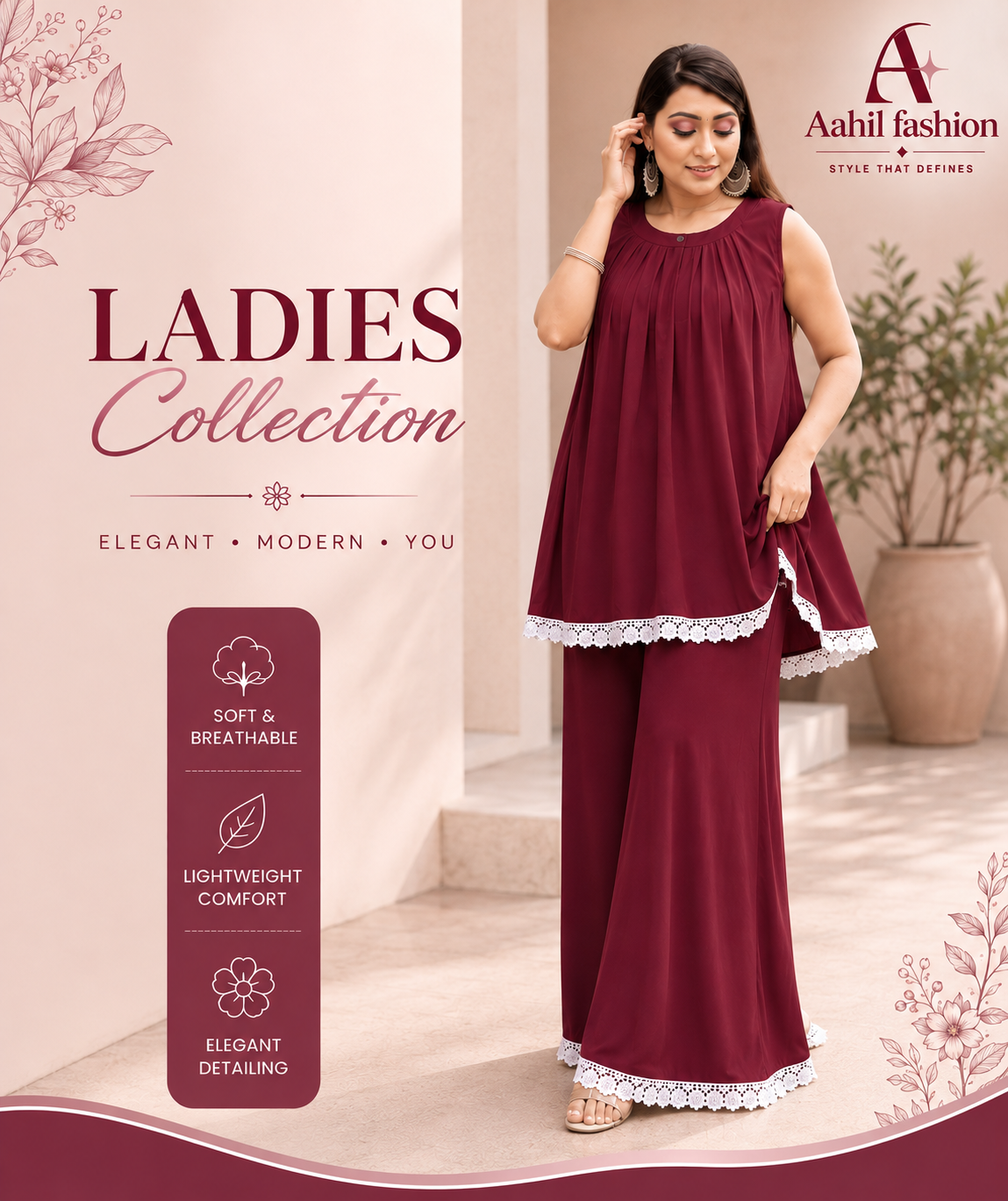 Aahil Fashion Grace Set-Meroon